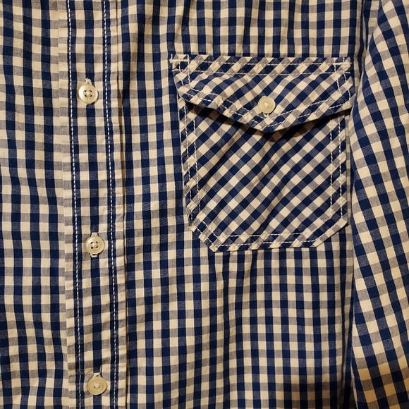 PD&C Mens Blue White Check Long Sleeved Button Up Shirt Size Large Cotton - Picture 10 of 13